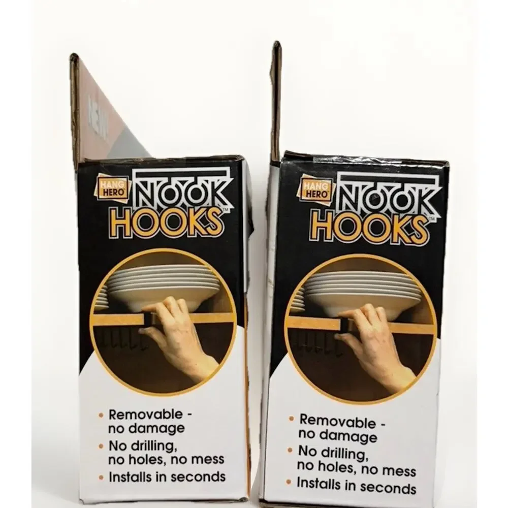 Hang Hero Nook Hooks Under Shelf Storage Rack Set 2 No Tools Metal Kitchen NEW
